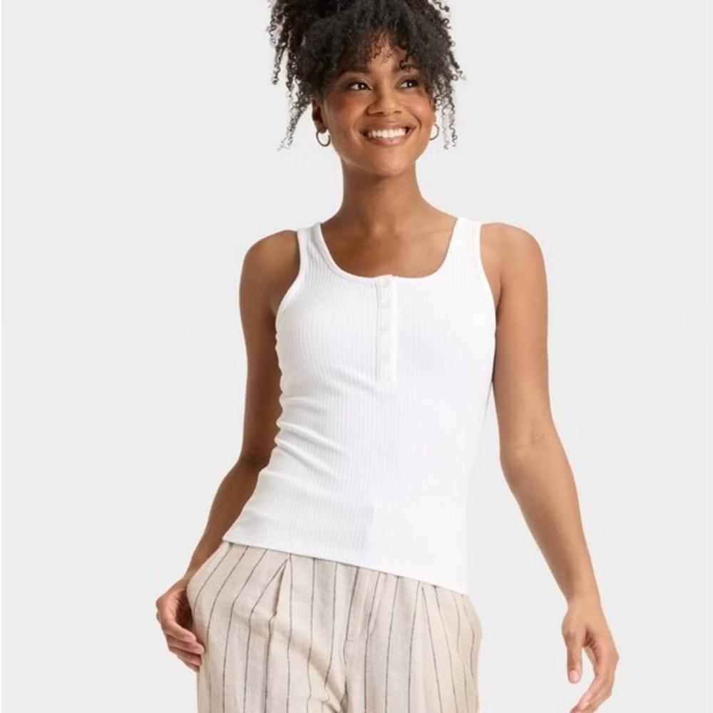 White Ribbed Tank Top
